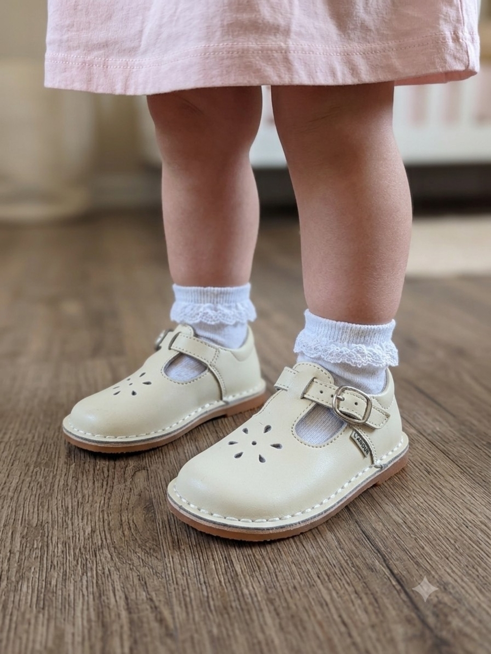L'Amour Joy 751 Leather T-Strap Mary Jane Shoes Toddler Sz 8 Cream Ivory